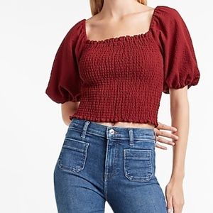 NWOT Smocked Body Puff Sleeve Crop Top